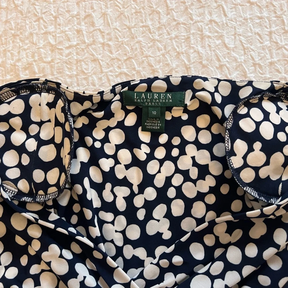 Lauren Ralph Lauren Navy Blue White Mod Spotted Capped Sleeve - Picture 7 of 7